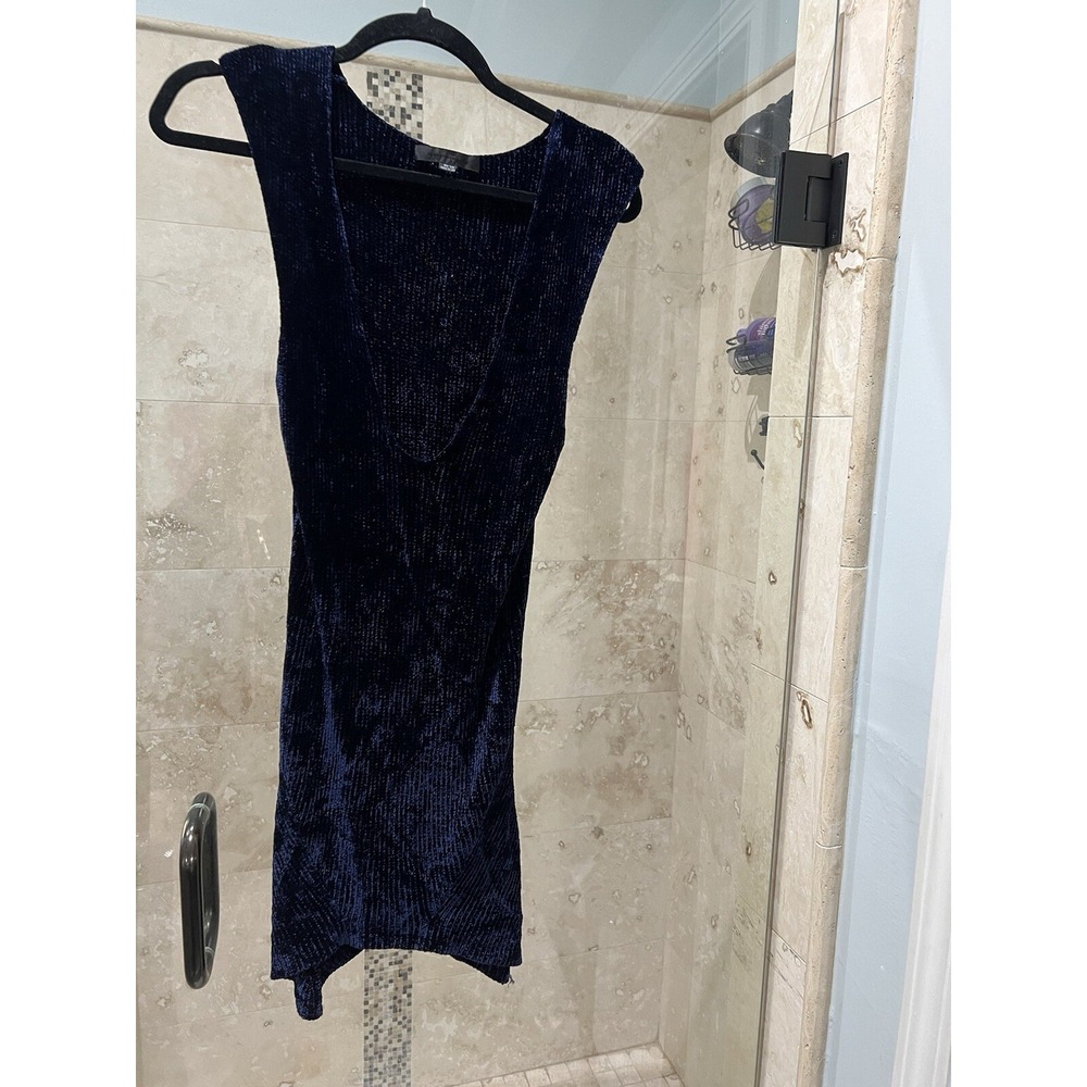 Alexander Wang Blue Chenille Deep V-Neck Mini Tank Dress One Size Sleeveless